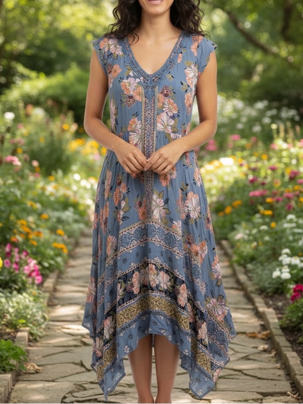 NWOT! Lola P Embroidered and Floral Print Rayon Dress, MEDIUM